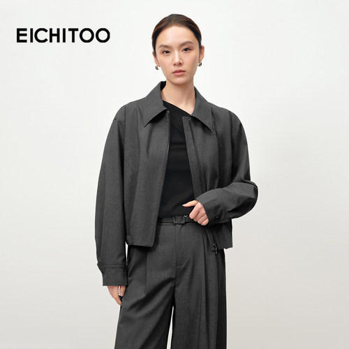 爱居兔含羊毛MIU系短外套秋季新款女立领时尚复古随性夹克
