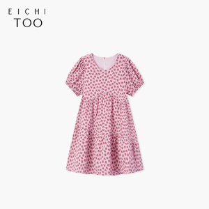 爱居兔夏季亲子装休闲印花时尚短袖连衣裙