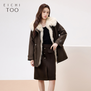 显白皮草外套 深棕色时尚 爱居兔时尚 皮草外套女冬季
