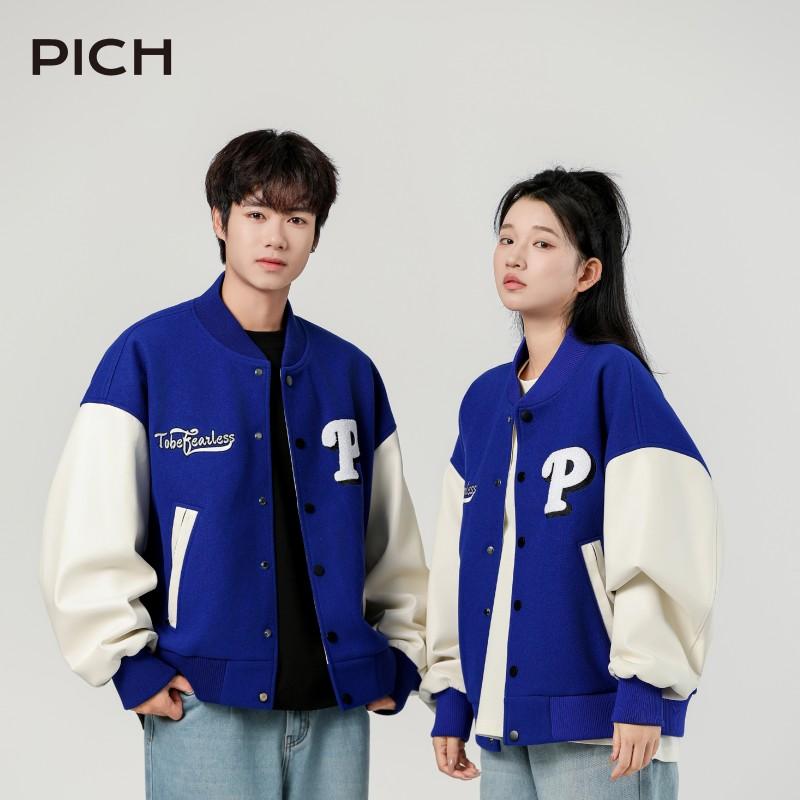 PICH 经典款棒球衫美式复古拼接撞色字母刺绣外套男女运动休闲