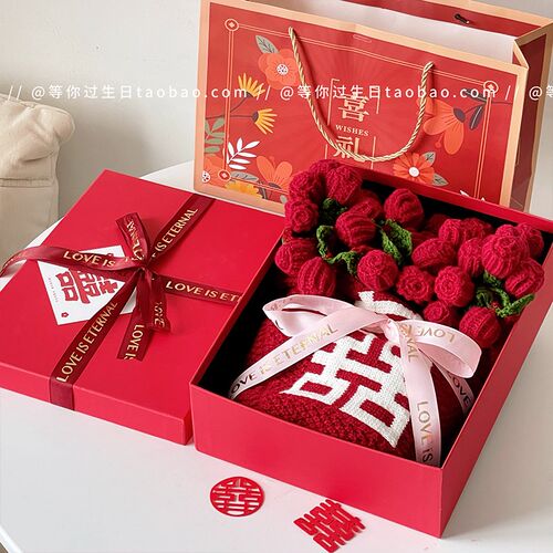 结婚礼物送新人新娘红玫瑰花百喜毯子F闺蜜女生朋友订结婚高档实