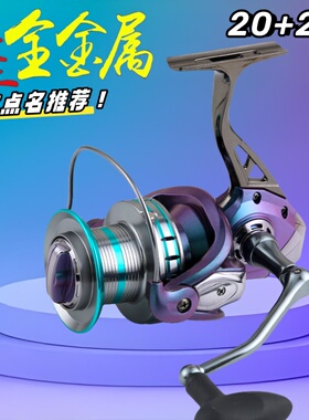 炫彩全金属不锈钢纺车轮鱼线轮防海水大斜口远投1200X0渔轮金属轮