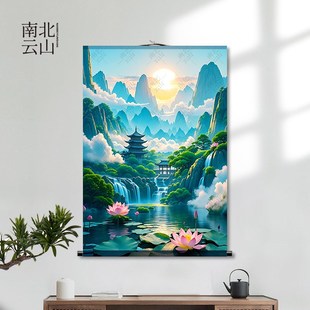 仙境山水画东北仙j家堂单背景招财壁画图堂口风景图供奉卷轴挂画