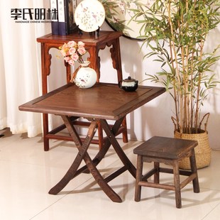 红木家具非洲鸡翅木餐桌茶桌折叠桌靠边站饭桌P原木正方形桌学习