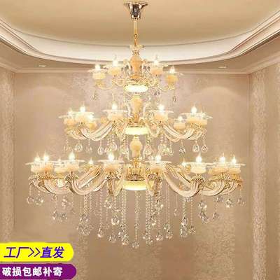 复式楼大吊灯别墅楼梯长吊灯复式楼中楼水晶吊灯锌合金酒店大吊灯