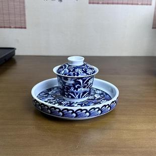 景德镇手工青花瓷一鹭莲升盖碗高白瓷二才马蹄主人杯大号壶承套装