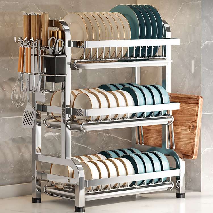 304不锈钢厨房碗架沥水收纳架多功能台面放碗放筷盘碟置物篮碗柜