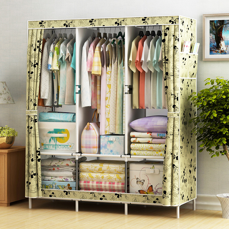 简易布艺衣柜出租房用钢管加厚宿舍双人大号家用经济型挂衣柜收纳