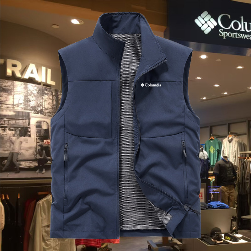 哥伦立领马甲薄款防风防水背心商务休闲工装大码多口袋坎肩外套