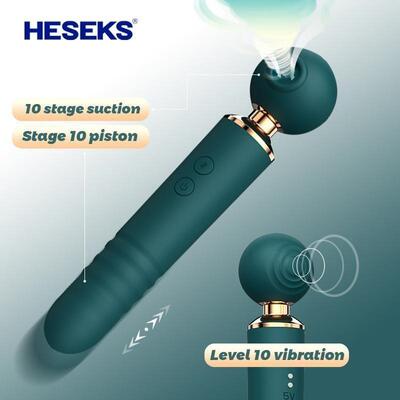 HESEKS 3 IN 1 Telescopic Dildo G Spot Vibrator Sucker Clitor