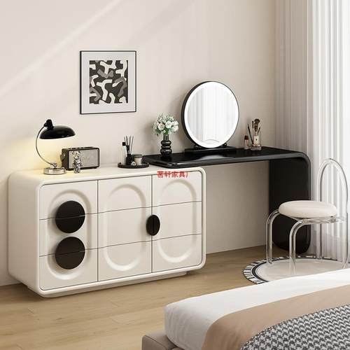 美WOD梳妆台卧室纳储物柜化妆桌简一体奶油约现收代卧式室床尾化