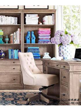 美式实木风化灰做旧书柜书法式乡村开放式展示木书架房橡FEL办公