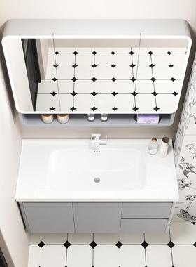 浅CMP灰蜂窝浴室柜轻质圆弧半封一智能镜柜陶瓷双体盆抽屉主柜H08