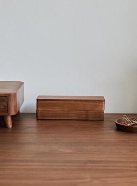 xt实木办公桌面收纳盒形多杂物整理层小木盒长方y抽屉内分FHBG002