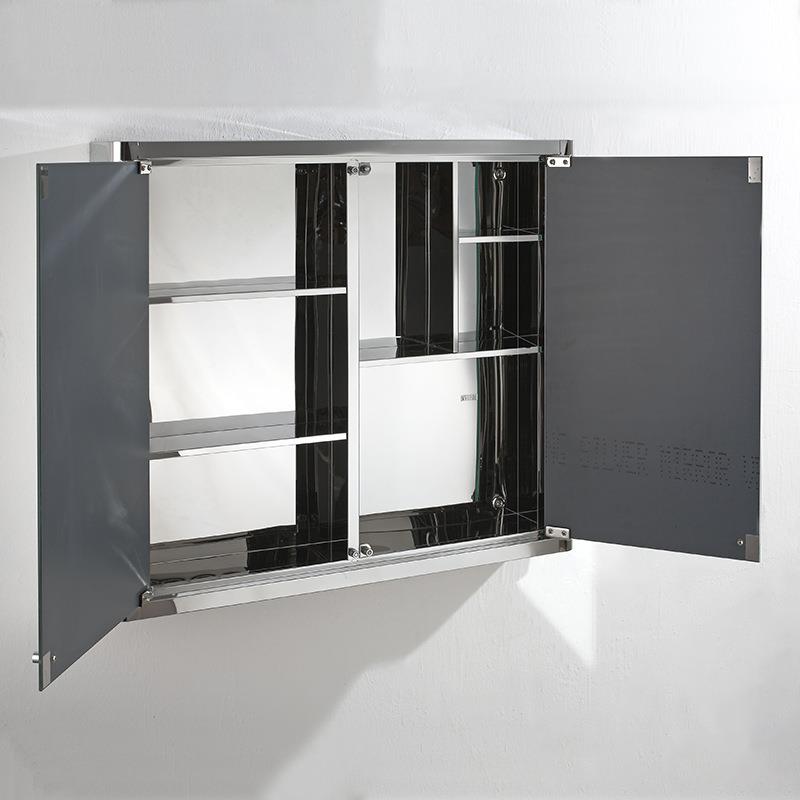 不锈浴镜柜独镜箱厕所挂墙式卫OQB生间洗手间镜子带单置室钢物架