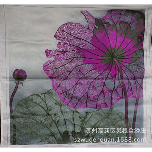 苏苏绣画客厅房书装饰画挂州手工SL刺绣挂画绣片荷叶四色
