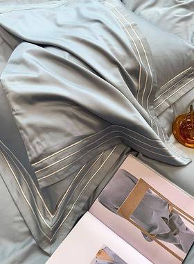 绣Z6马YRTM现代风100支匹棉春秋刺四件G套简约纯色天丝被套床上用