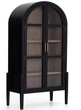 2I美VQX式拱形书柜带柜门法式复门古储书柜酒物柜黑色简约实木落