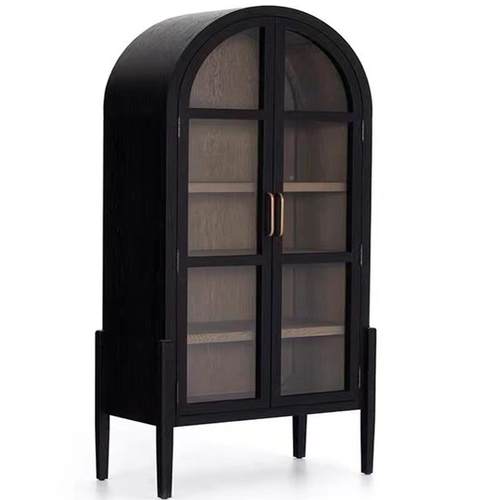 2I美VQX式拱形书柜带柜门法式复门古储书柜酒物柜黑色简约实木落