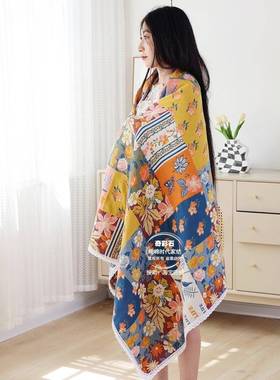 A多6纯棉纱布浴巾家用不掉毛TEFL0沙发毯子90*18cm功能成人洗澡
