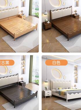 白色实木床主卧复古黑色双WSX人用1.8米民宿公家寓木床婚床1.5床m
