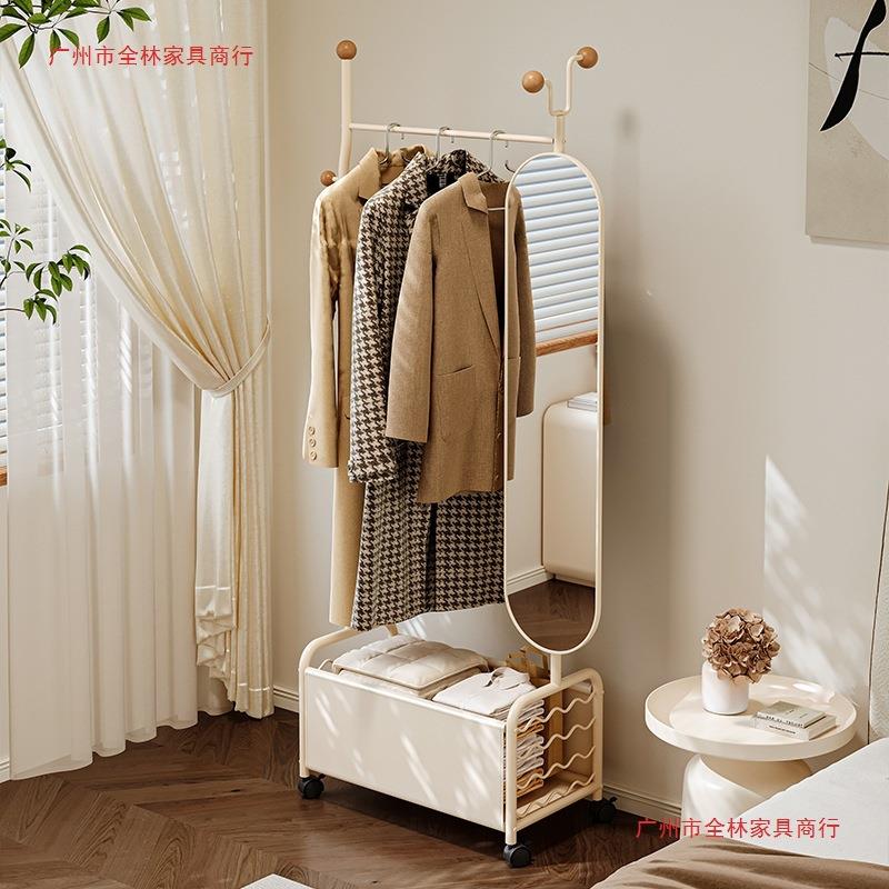 卧室衣带旋转镜子架地家用入户门挂落玄关可移动衣帽架一体全PLK