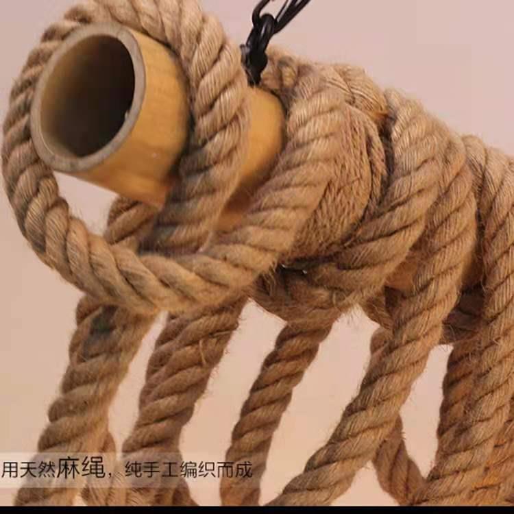 美式乡复古竹子麻绳村吊灯三灯头六头铁链餐店厅农020庄饭个性装