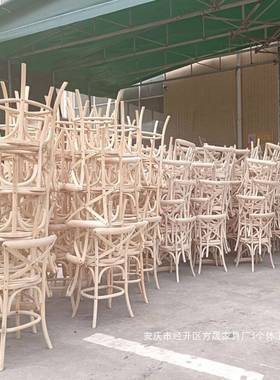 工厂宴餐椅餐厅靠会中古婚餐MNE礼背叉椅美式实木椅厂工藤编酒店