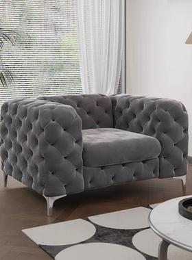 美式轻型奢拉扣丝绒沙发小户客厅意式HPF设沙计师端现代客厅发组