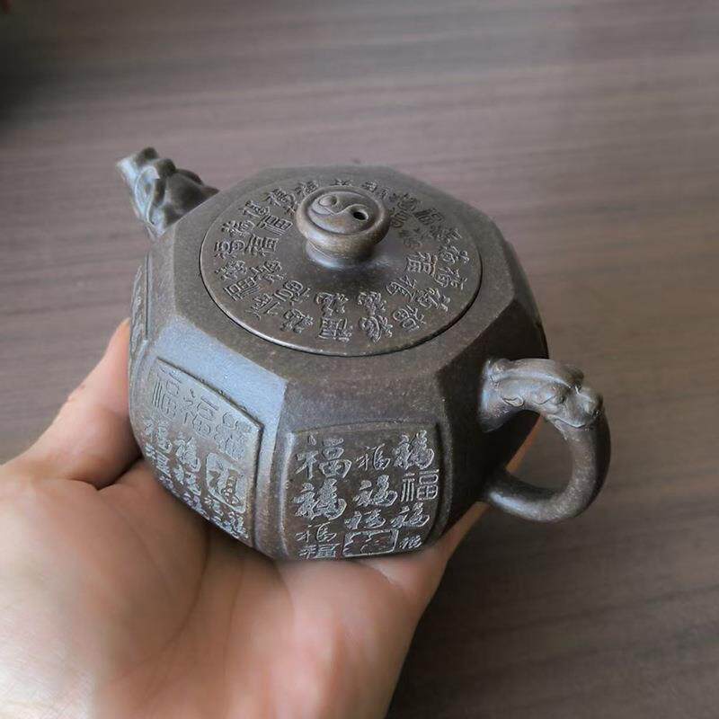 源厂家一件起百批宜兴原矿头砂手工紫壶百福八方古铜泥紫砂壶福八