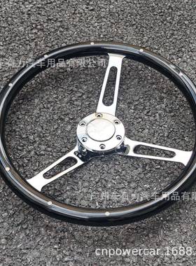 厂家直销改车通15寸LQI桃木带钉方向盘装黑色汽380M用M竞技转向盘