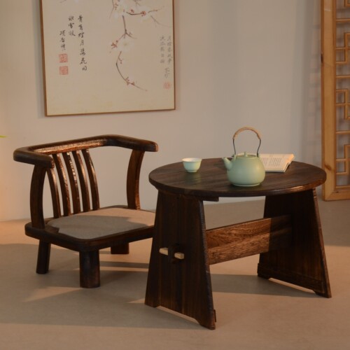 实木茶几卯榫家用中古风矮桌圆桌