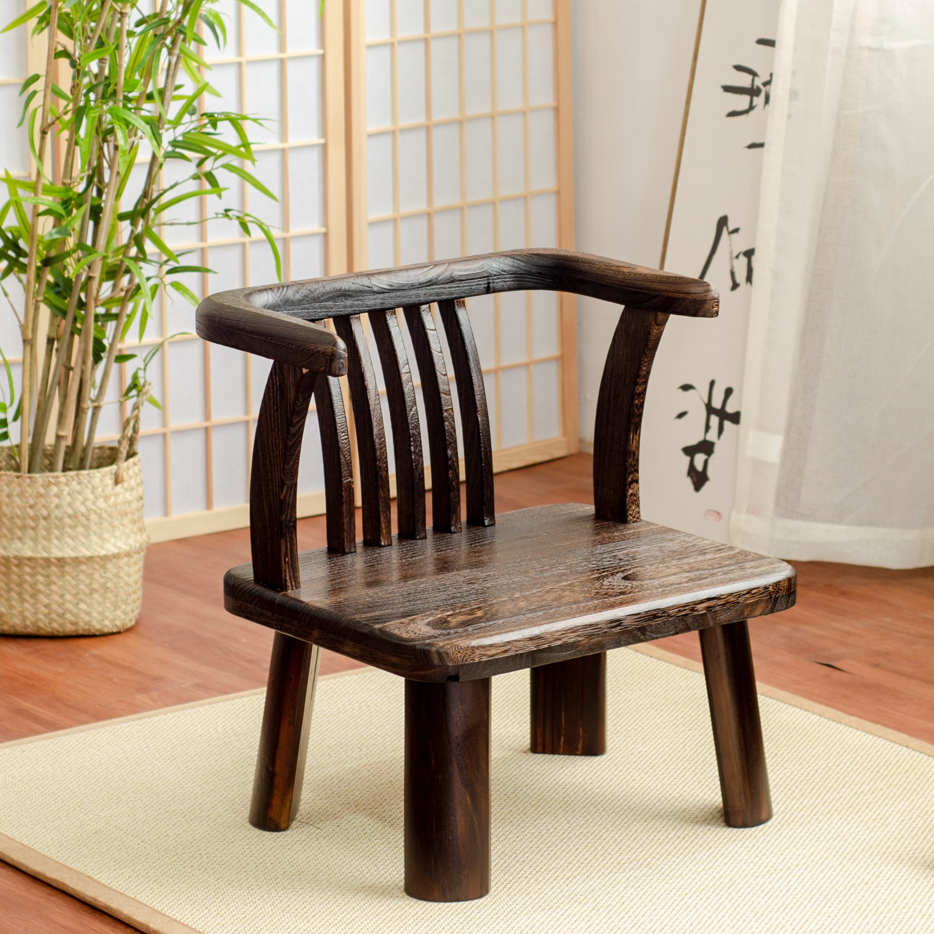 实木卯榫靠背椅家用官帽椅庭院矮圈椅休闲喝茶椅子阳台禅意小座椅
