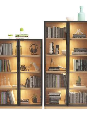 书柜木简地约玻璃门感应灯落展柜53679示办公室防尘木质实收纳储