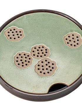 窑变复古茶储盘家用圆形23js09-0托盘水中式功夫陶茶具式瓷干泡盘