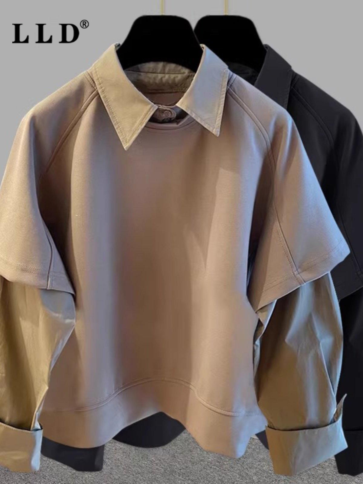 时尚品牌假两件套长袖衬衫男士2025春秋季新款拼接上衣夹克休闲宽