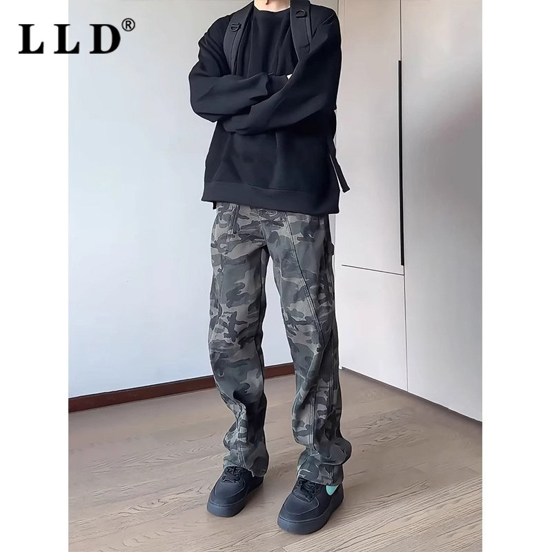 迷彩工装裤男士夏季薄款2025新款潮牌美式伐木裤子显瘦直筒微喇叭