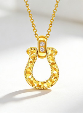 碎冰冰马蹄扣项链 女纯银镀18K黄金色镶钻爆闪锁骨链小众不撞款潮