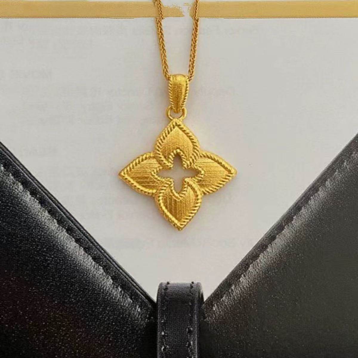 幸运四叶草项链 女纯银镀18K黄金色镂空吊坠锁骨链百搭简约时尚潮