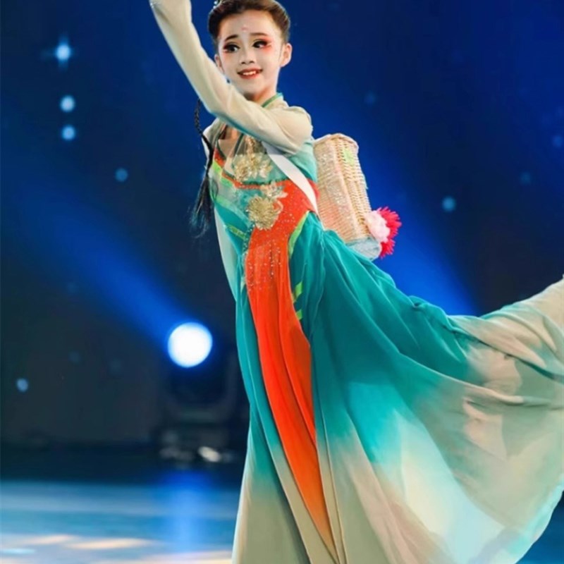 速发头彩采菊东饰下儿童演出服装古典舞蹈背篓枫篱飘逸汉唐中国风
