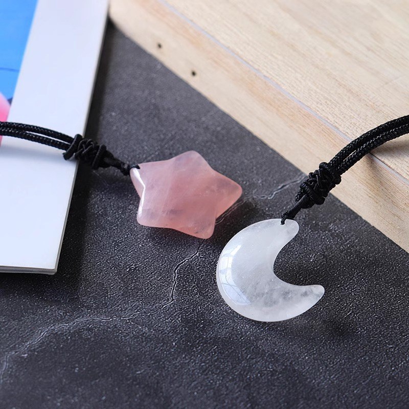 速发天然白水晶粉水晶月亮星星饰品装饰品吊坠星月水晶工艺品情侣