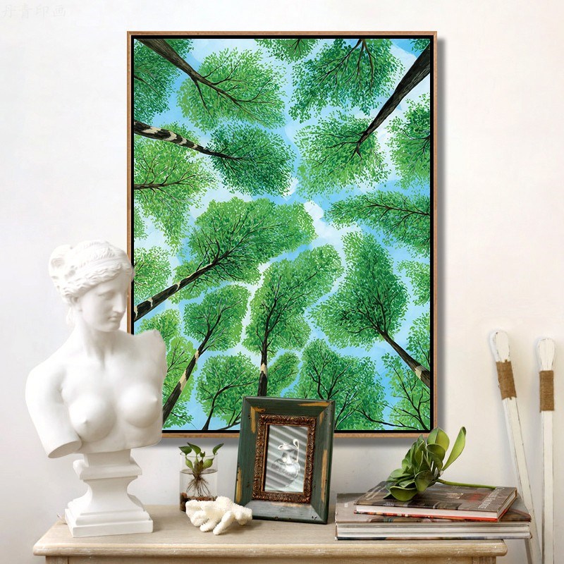 速发简约森林装饰画风景艺自插画小清新挂画春天大术然客厅玄关画