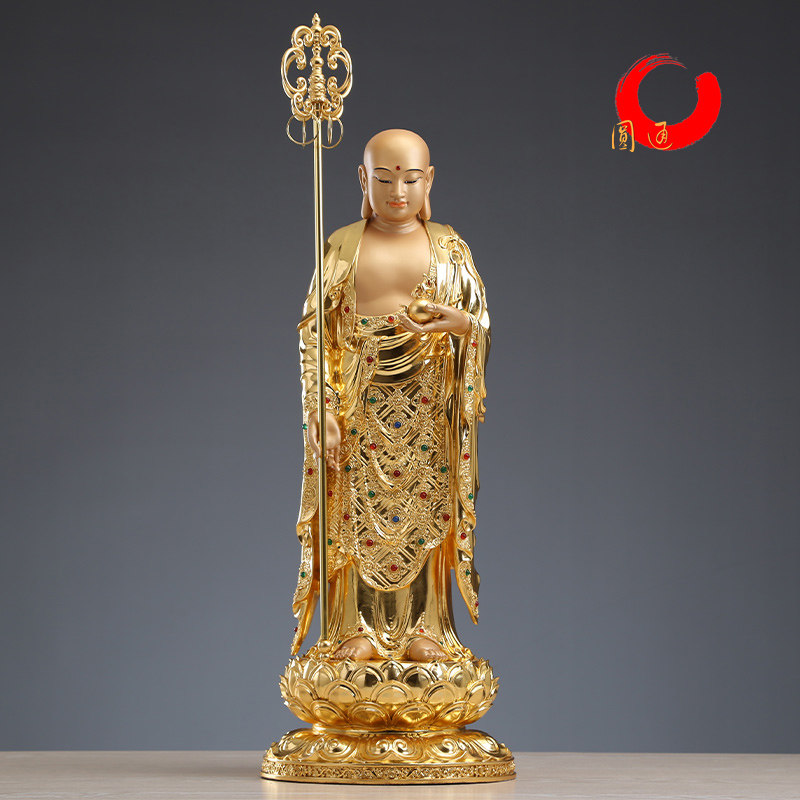 铜雕地藏王菩萨手工贴金家v用供奉九华山站地藏王佛像摆件大型