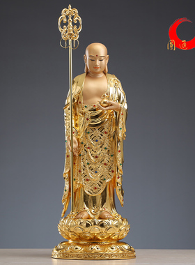 铜雕地藏王菩萨手工贴金家v用供奉九华山站地藏王佛像摆件大型