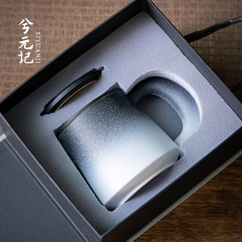 速发窑变黑白杯陶杯滤茶杯个人专用陶瓷杯办公粗水过带盖茶水分离
