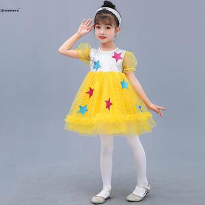 现货速发。六一儿童节裙子小星星演出服黄色亮片蓬蓬纱裙表演幼儿