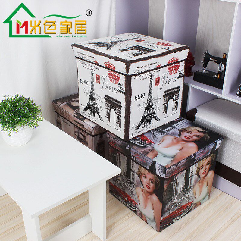 速发创意家具复纳纳物凳多功能换鞋凳布艺折叠收古盒家具收储凳子