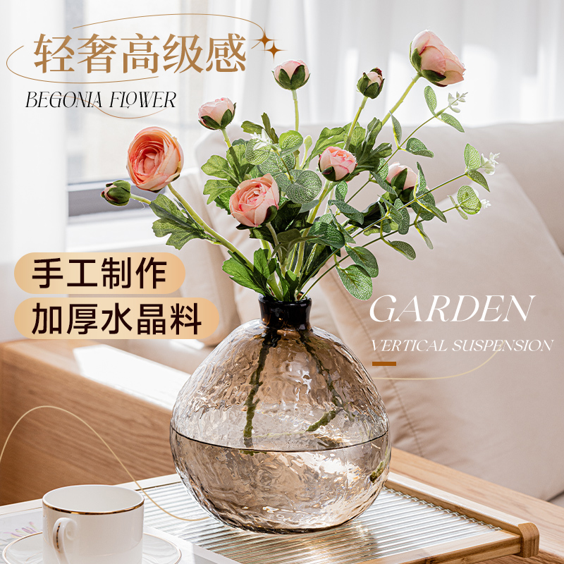 速发明瓶轻奢高级感客厅插花透花水养芍药玻璃花瓶餐桌摆件情绪稳