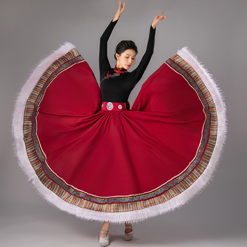 速发裙族舞出演蹈服装水袖连体上衣藏族半身裙大摆藏藏族艺考练习
