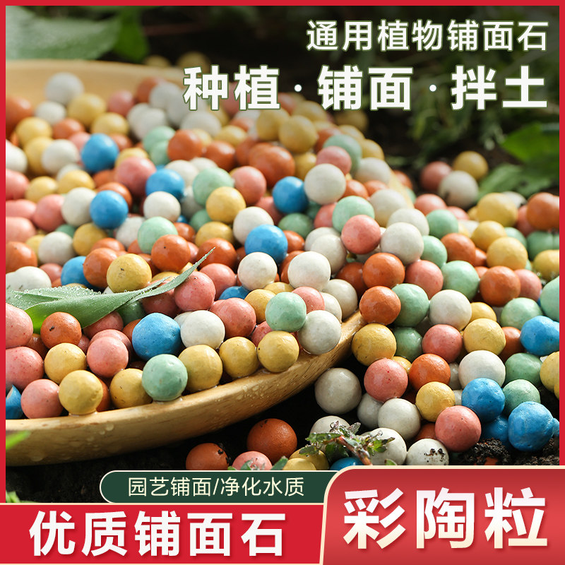 速发彩色陶粒颗粒多用垫底花面铺卉透气养花水培盆栽铺面石花肉营